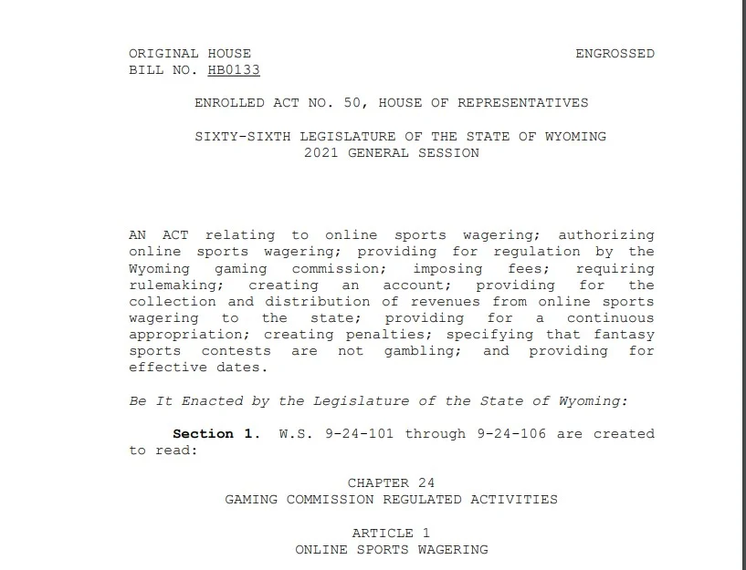 Wyoming: กฎหมายการพนันกีฬาใหม่อนุญาตให้มีการเดิมพันแบบ crypto